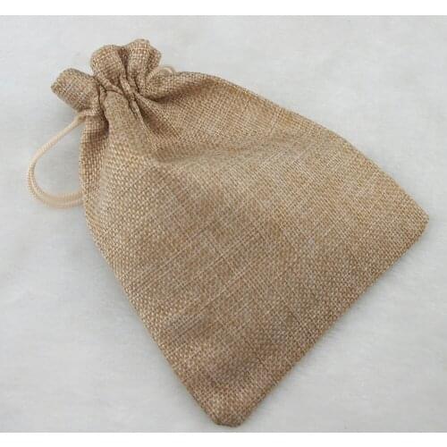 13x18cm10pcs Brown linen jute bag drawstring necklace jewelry package bag gift bag Wedding packaging bag