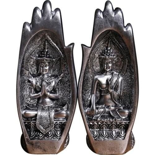 2 Pcs/set Buddha Statue Monk Figurine Tathagata India Yoga Mandala Resin Hands Sculptures Home Decoration Accessories Ornaments