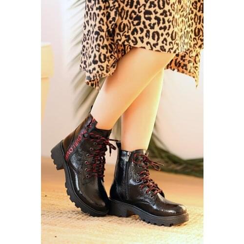 A820-20Siyah Japanned Leather Pink Potin Black Patent Leather Women 'S Boots A820-20