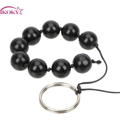 IKOKY Butt Vaginal Plug Glass Ring Handheld Prostate Massage Anal Bead Nine Anal Balls Sex Toys for Woman Adult Products