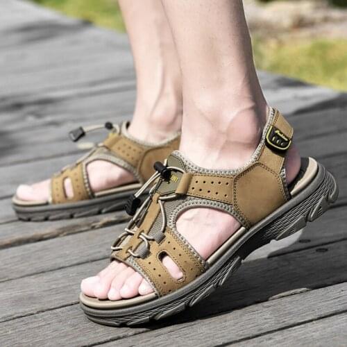 Jumpmore Fashion Casual Beach Sandals Cow Leather Shoes Size 38-44