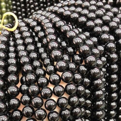 Natural Stone Black Tourmalined Beads Round Loose Spacer Beads for Jewelry Making DIY Necklace Bracelet Accessories
