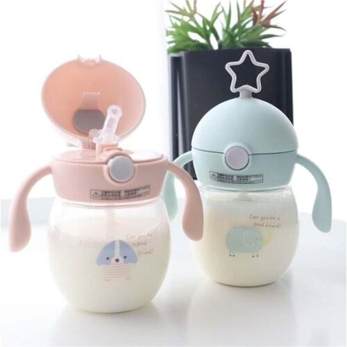 280ml Children Plastic Straw Cup Bottle Baby Feeding Drinker With Straw Cute Portable Tumbler For Hiking Sippy Cup With Handle