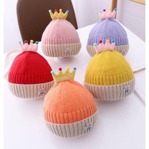 Cartoon Crown Candy Color Matching Childrens Knitted hat 2020 autumn and winter new childrens hats for baby warm woolen hats