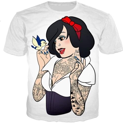 Disney Princess Punk T-shirt Summer Streetwear Unisex T-shirts 3d Printe Novelty Fashion Men Clothing Hip Hop Casual Top