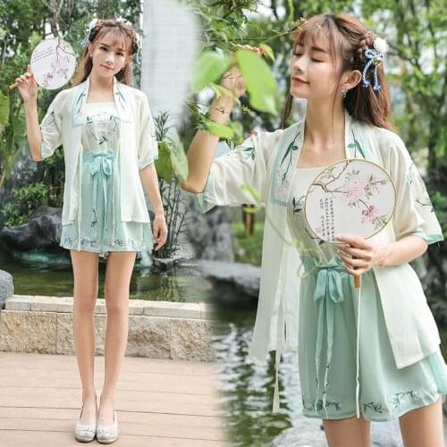 Girls Han costume Casual Hanfu Fashion Traditional Chinese Costumes Ancient Retro Dance Dress Woman Embroidery 3PCS Clothing Set