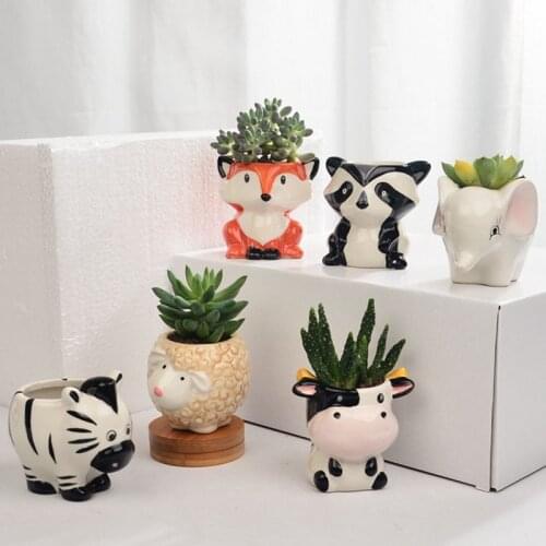 Creative Miniature Model Succulent Flower Pots Cute Ceramic Animal Potted Fairy Garden Decoration Planter Office Decoration Gift