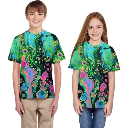 Boys and Girls O-neck 3D Digital Print Short Sleeve Colorful Paintsing Design Summer T-shirts Casual Streetwear T-shirts