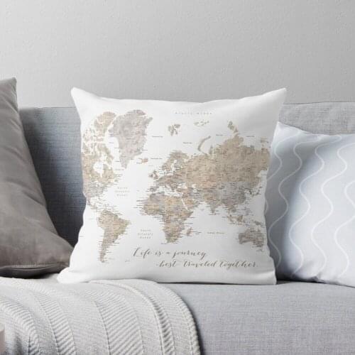 Life Is A Jouney Best Travelled Together, World Map, Abey Polyester Decor Pillow Case Home Cushion Cover 45*45cm