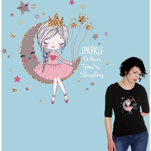 Sweet girl Moon star Heat Transfer PVC Patch Thermal transfer printing Vinyl Sticker For Clothes Patches for clothing