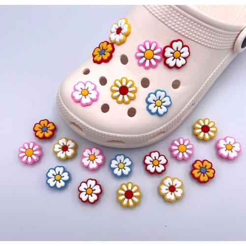 Cute Cartoon Yellow Red Flowers PVC Shoe Badges Decoration Accessories For Womens Croc Sandal Clog Jibz Charms Kids Backpack
