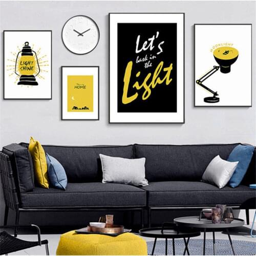 Sweet Modern Home Decor Picture Nordic Canvas Painting Wall Art Poster Quote Yellow Letter Light Decor Prints for Nordic Bedroom
