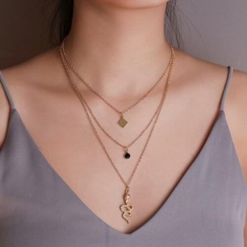 Fashion snake shaped multi-layer Necklace Necklace Pendant personalized diamond inlaid Snake Pendant womens holiday gift