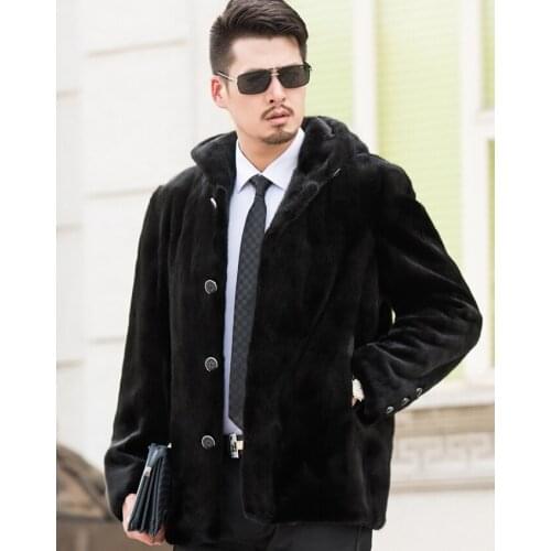Free Shipping Plus Size New Genuine Mink Fur Jacket Real Mink Fur Coat Mens Real Fur Garment with Hood Winter Warm Outwear