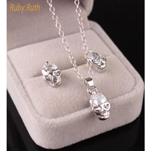 Jewelry Sets Trendy Gorgeous Fashion Skeleton Skull With Crystal Pendant Necklaces and Earrings For Woman Jewelry Gift