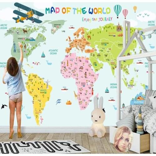 Custom Any Size Mural Wallpaper 3D Cartoon World Map Background Wall Painting Children Boys Bedroom Home Decor Papel De Parede