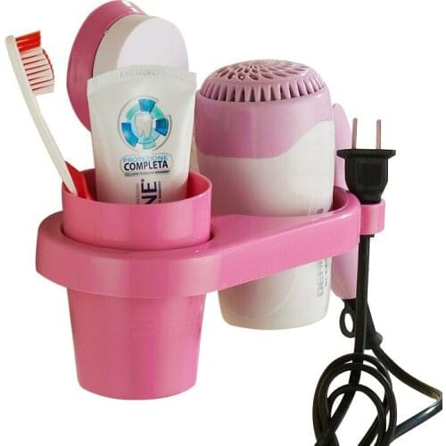 Wall-Mounted Suction Hair Dryer Holder Comb Rack Stand Set Bathroom Plastic Storage Racks And toothbrush Cup Shelves