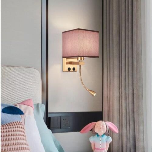 Nordic Modern Bedside LED Wall Lamp Bedroom Living Room Aisle USB Charging Function Creative Fabric Decorative Bracket Light
