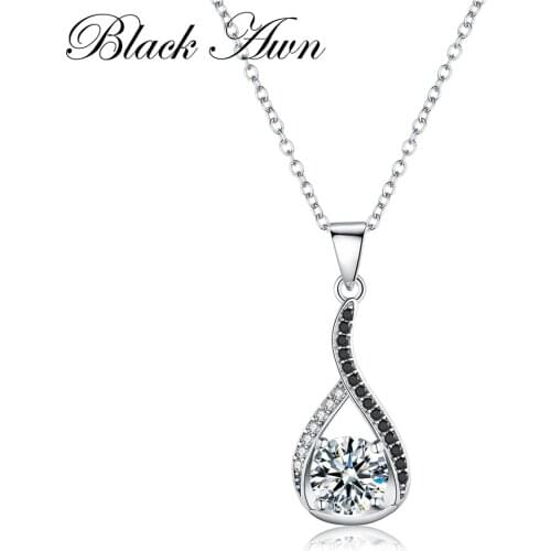 Black Awn New Vintage Silver Necklace Genuine 925 Sterling Silver Pendants Jewelry Classic Water-Drop Women P084