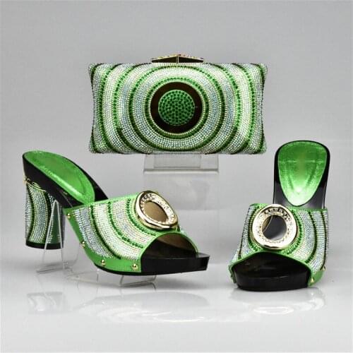 New Shoes and Bag Set African Sets Green Color Italian Shoes with Matching Bag for Women Nigerian Shoes and Bag Set for Wedding