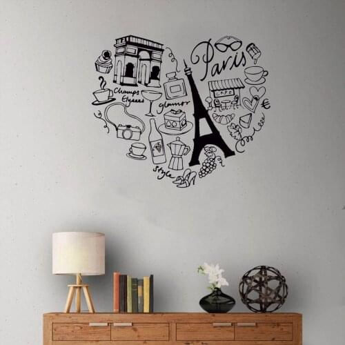 Paris France Heart Travel Tower Wall Sticker Love Romance Wall Decals Vinyl Home Decor Mural Art For Living Room DW7641