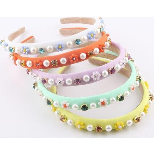 Crystal flower headband New fashion milk silk fabric inlaid with rhinestones flowers pearls girls hair bands street hair 873