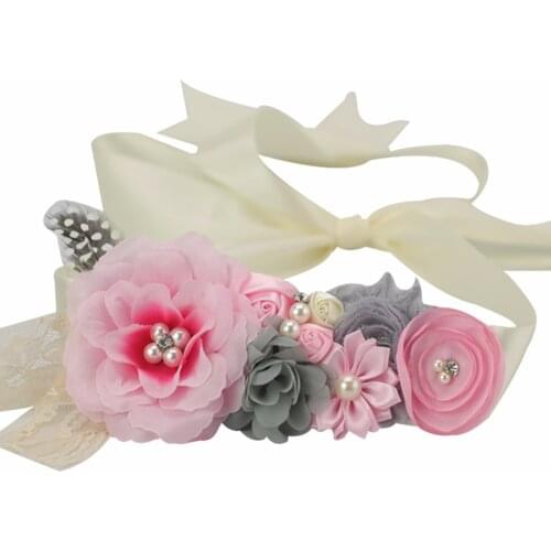 Pink Flower Sash Belt Bridesmaid Maternity Photo Prop Baby Girl Shower Ivory Shabby Flower Belt Bridal Wedding Accessories