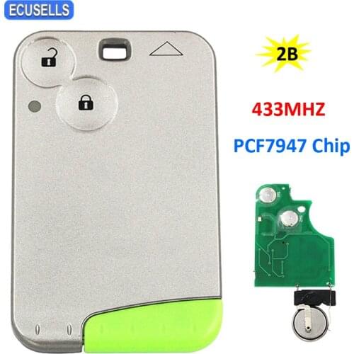 2 Button Smart Card Remote Car Key 433Mhz ID46 PCF7947 Chip for Renault Laguna Espace Vel-Satis Insert Key Uncut Blade with Logo