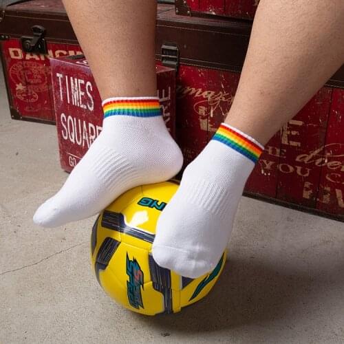 Rainbow Cotton Sports Socks Mens Cotton Socks Striped Sweat-absorbent LGBT Gay White Socks