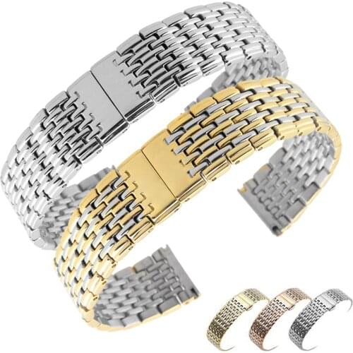 13mm 18mm 20mm 22mm Solid Stainless Steel Watch Band Men Women Metal Butterfly Buckle Wrist Strap Bracelet Accessories Silver