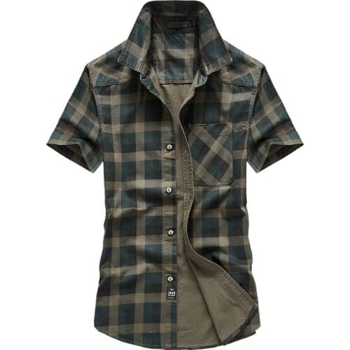 New 2020 Summer Military Plaid Shirts Men Brand Outwear Cotton Breathable Short Sleeve Shirts Male Size M-4XL Camisa masculina