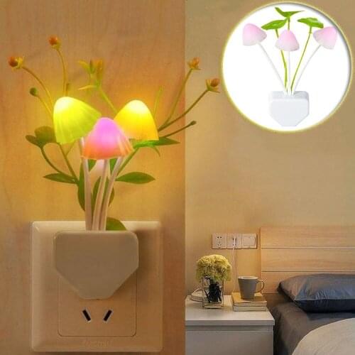 LED Night Light Sensor 220V 3 LED Colorful Dream Flower Mushroom Lamp Novelty Night Light Bedroom Babyroom Lamps for Kids Gifts