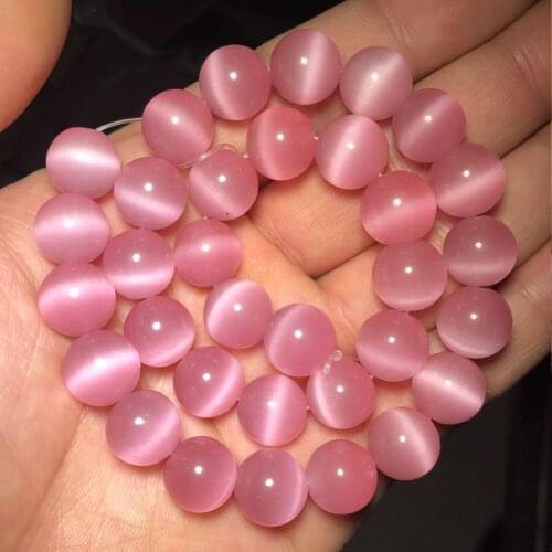 YHBZRET Dark pink Cat Eye Opal Natural Stone Smooth Round Loose Spacers beads for Jewelry making bracelets DIY 4/6/8/10/12MM