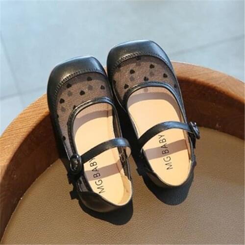 Girls Fashion Black and white Wave point Net Yarn Breathable Flat shoes Girls' soft bottom non-slip princess Single shoes 21-30