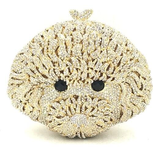 Bridal wedding party women evening luxury bag diamonds cute animal poodle dog puppy crystal clutches elegant crystal pursess