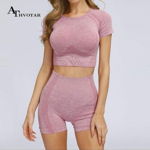 ATHVOTAR Yoga Gym Women Sets Thread Workout Outdoors Set Woman 2 Pieces Gym Sport Leggings Women Fitness Crop Top