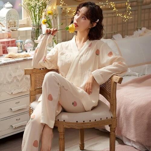 Women Pajamas Set Simple Printed Cute Sleepwear Casual Homewear Female Pyjamas Princess Elegant Soft Long Sweet Nightdress