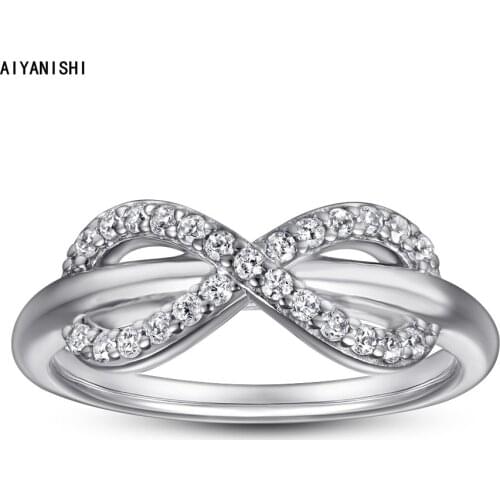 AIYANISHI 925 Sterling Silver Band Rings for Women Female ring 925 silver Micro Pave Wedding Infinite Band Rings Bridal Jewelry