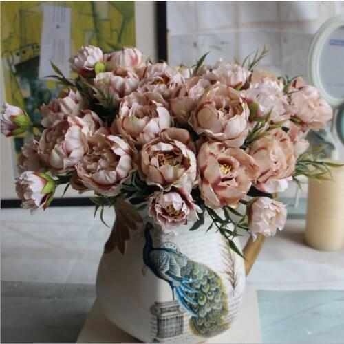 1pcs/lot Artificial Silk Flower bouquet Mini Fall Peony Bride Home Wedding Party Decoration Cheap European Fake Flowers