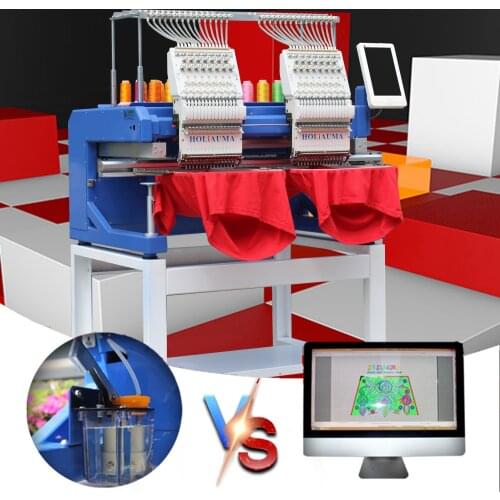 Free shipping high speed computer embroidery machine multi functions 2 heads embroidery machine in China for cap/tshirt/flat/3d