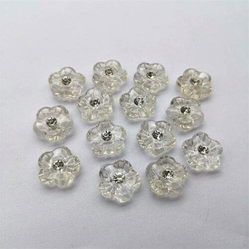 300pcs 24L(15mm) Transparent Flower Shape Acrylic Buttons With Rhinestone Diamante Centre Baby Fancy Clear Button Shirt Sewing