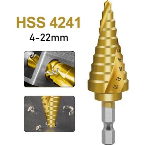 4-22mm Titanium Plated spiral groove HSS Step Drill Bits Woodworking Tools High Speed Steel Wood Hole Cutter Cone Drills