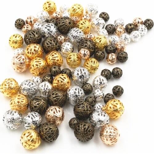 4/6/8/10mm Hollow Ball Flower Beads Metal Charms Bronze /Gold Color /Silver Color Filigree Spacer Beads For Jewelry Making