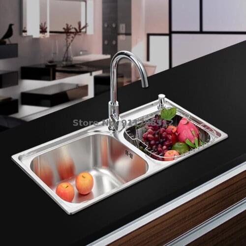 Free Shipping Sink Sink Kitchen Double Trough 304 Stainless Steel Sink With Faucet Package Deepen And Thicken Sink