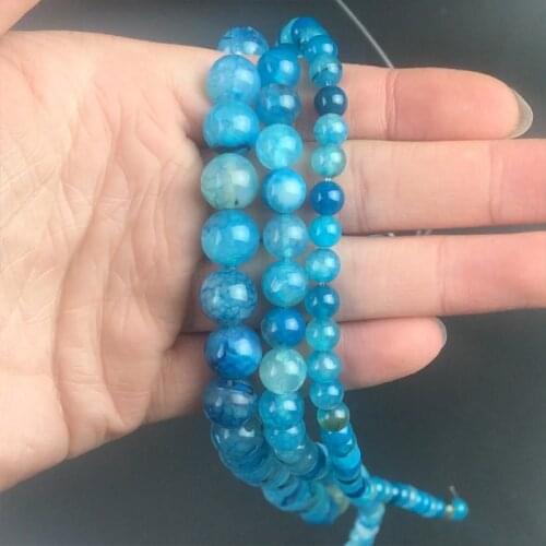 Blue Fire Dragon Veins Agates Natural Stone Beads Round Loose Spacer Bead For Jewelry Making DIY Bracelet Necklace 15'' 6/8/10mm