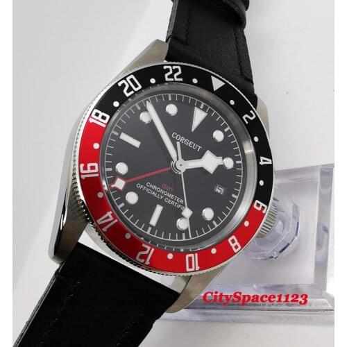 Corgeut 41mm mens GMT Automatic Mechanical wristwatch sapphire glass calendar waterproof Steel case Luxury Military watch