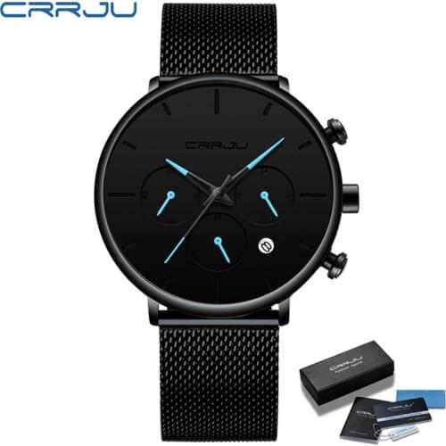 CRRJU Brand Watch Men Stainless Steel Waterproof Quartz Wristwatch Men’s Chronograph Sport Watches Business Date Clock reloj
