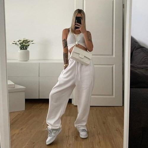 Joggers Women White Hip Hop Pants 2020 Autumn New Womens High Waist Ankle Banded Pants Loose Street Fashion Casual Harem Pants