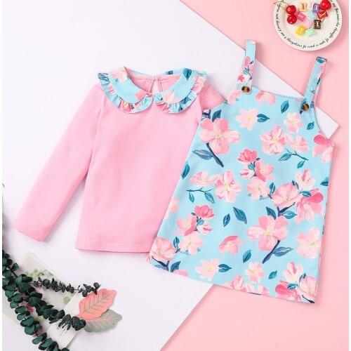 PatPat 2021 New Arrival 2-piece Baby / Toddler Girl Floral Top and Overalls Dress Set