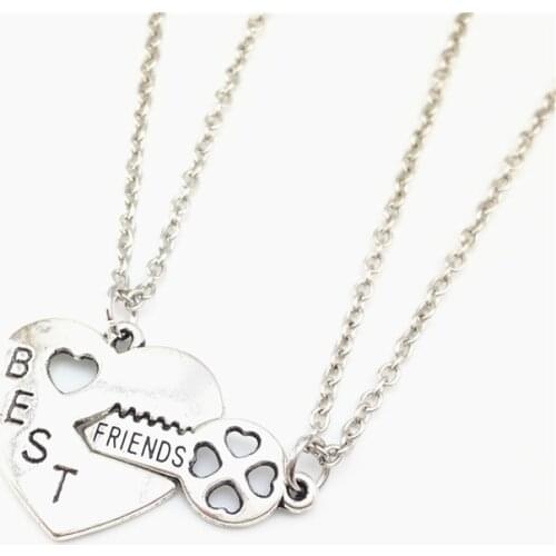 Hot Selling diamante 2pcs/ Set key heart friendship bff necklace best friends Jewelry For Women and Men